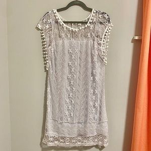 Lace & Pompom White Dress